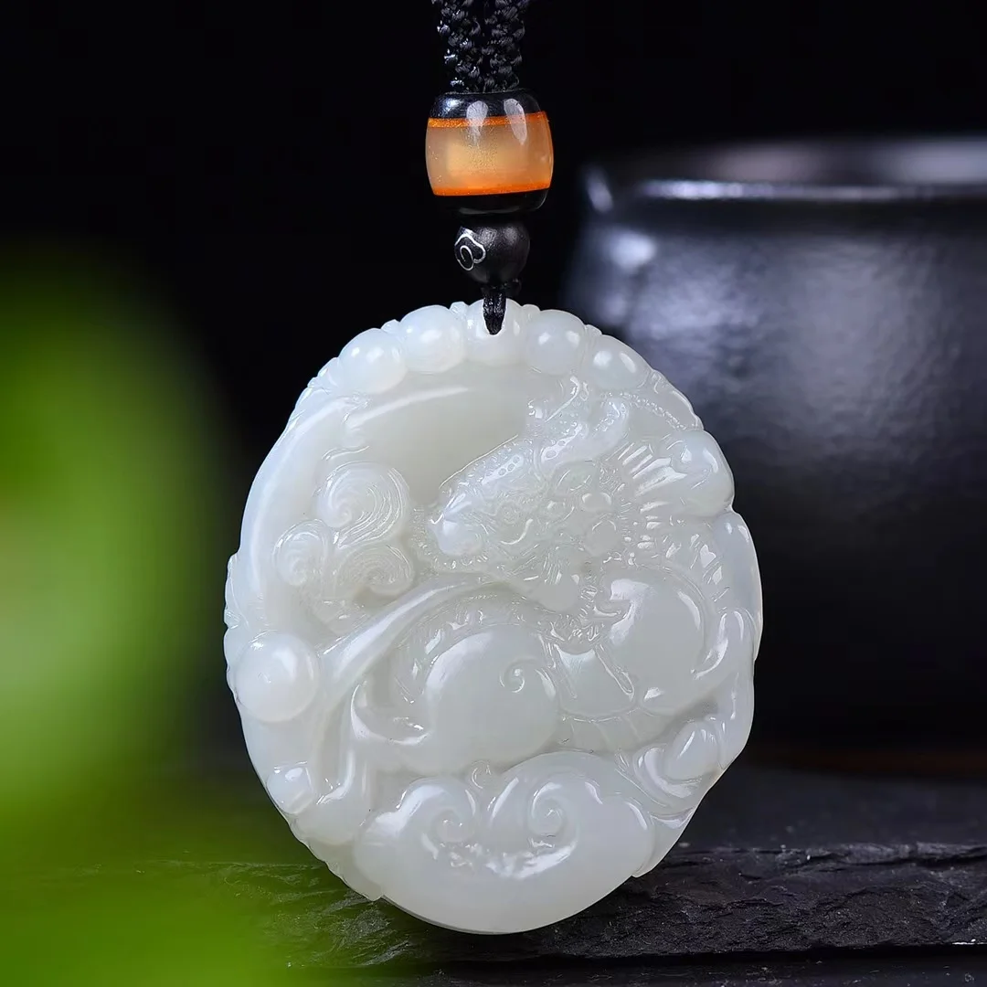 Hotan Jade Carved Auspicious Kirin Pendant Ornaments 8212#