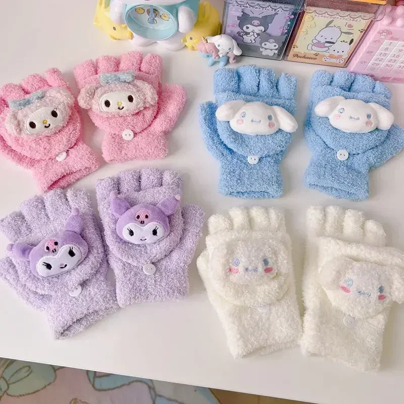 Sanurgent Children's Gloves Outdoor Warm Kawaii Anime My Melody Kuromi Gloves Christmas Gift Five Finger Warmers for Girls