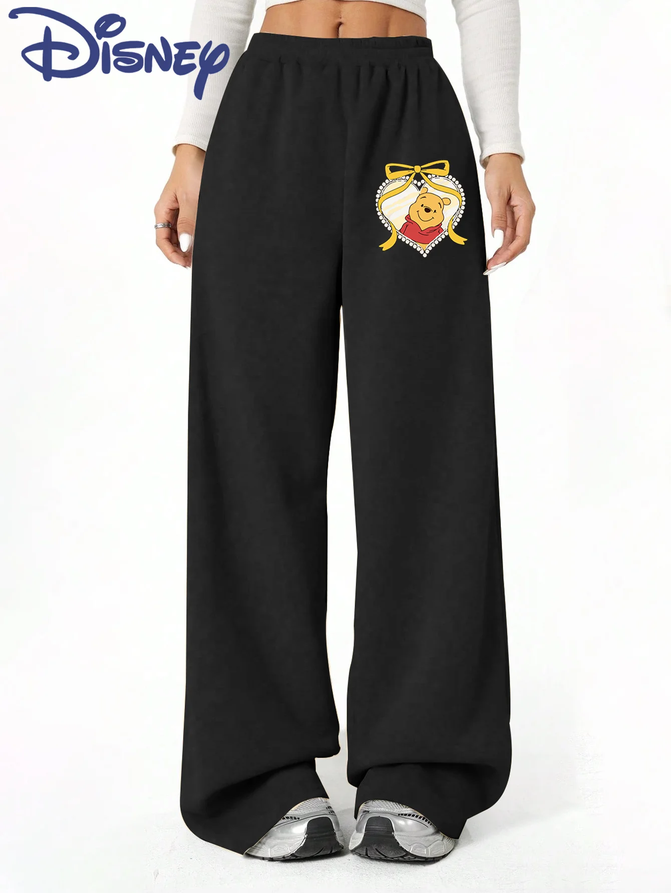 Women's Disney Winnie The Pooh Autumn Winter Casual Everyday Fleece Straight Leg Sweatpants Elastic Waistband Trendy  Oversized
