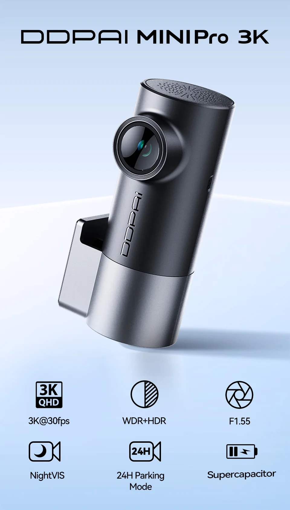 dashcam für auto dashcam dashcam 4k deutsch DDPAI MINI Pro 3K Dashcam 1620P HDR 143 Grad Weitwinkel Nachtsicht WDR Sprachsteuerung 24-Stunden-Parküberwachung WiFi Auto-DVR motorrad kamera rückfahrkamera kabellos – Detail 6