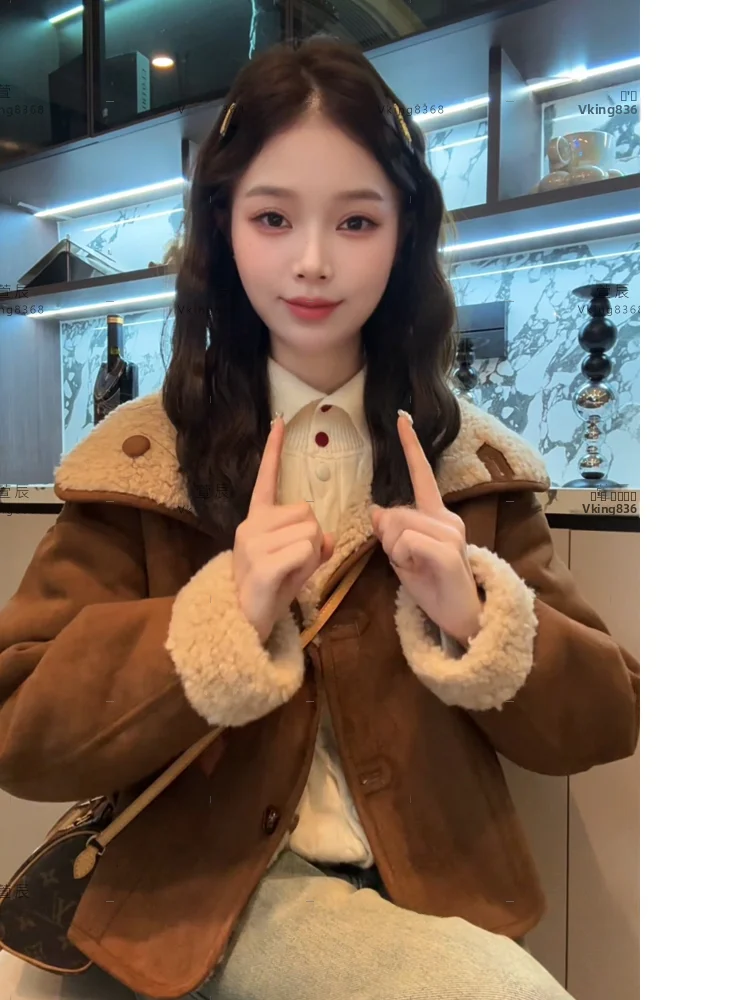 

Chic Double-Sided Luxury Women's Jaet Loose Fit Autumn Winter Fur Outerwear Faionable Trendy Coat Warm Fluffy Outerwear