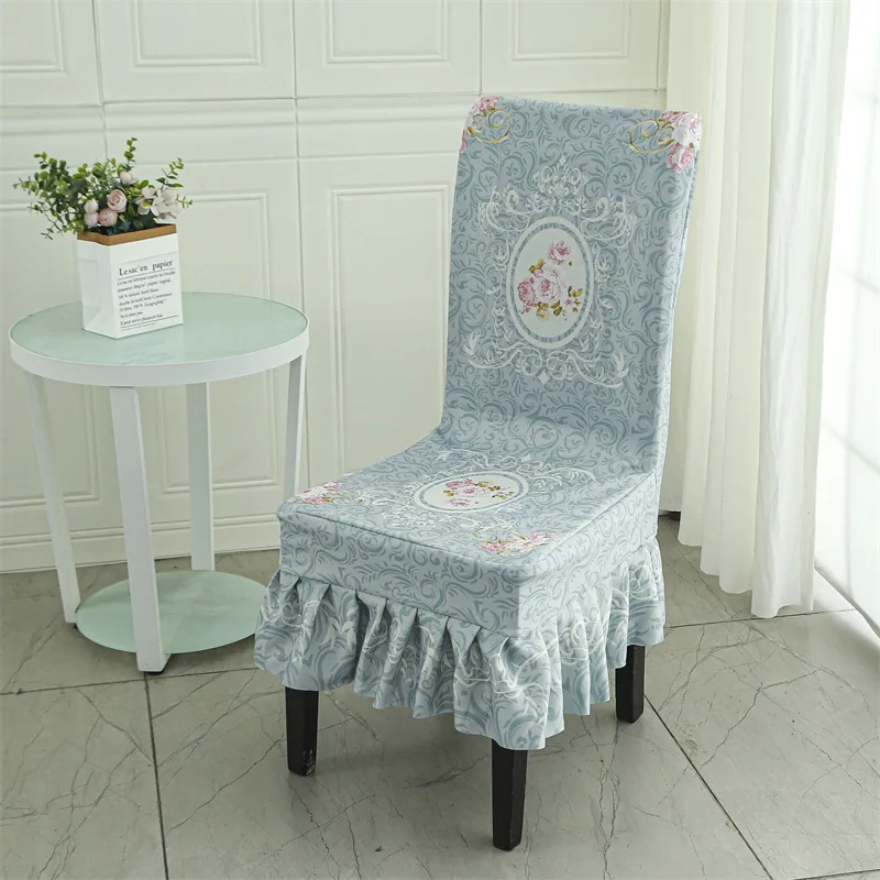 European Palace Printed Chair Cover with Skirt Luxury Universal Stretch Slipcovers for Hotel Soft Banquet Elastic Thick Textile