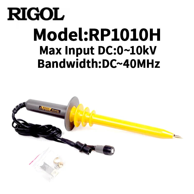 Sonda de osciloscopio de alto voltaje RIGOL RP1010H |   Voltaje máximo de 10 kV y atenuación 1000:1 |   Ancho de banda de 40 MHz con BNC universal