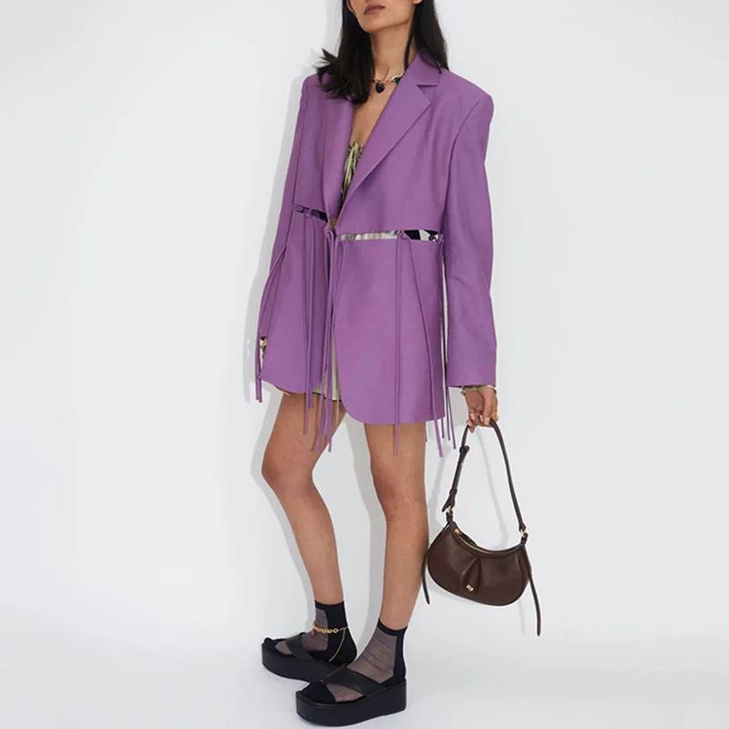 Costume sens du design européen et américain, nouveau col de costume, manches longues, taille creuse, manteau ample à lacets, ropa mujer trf, vêtements d'extérieur, automne