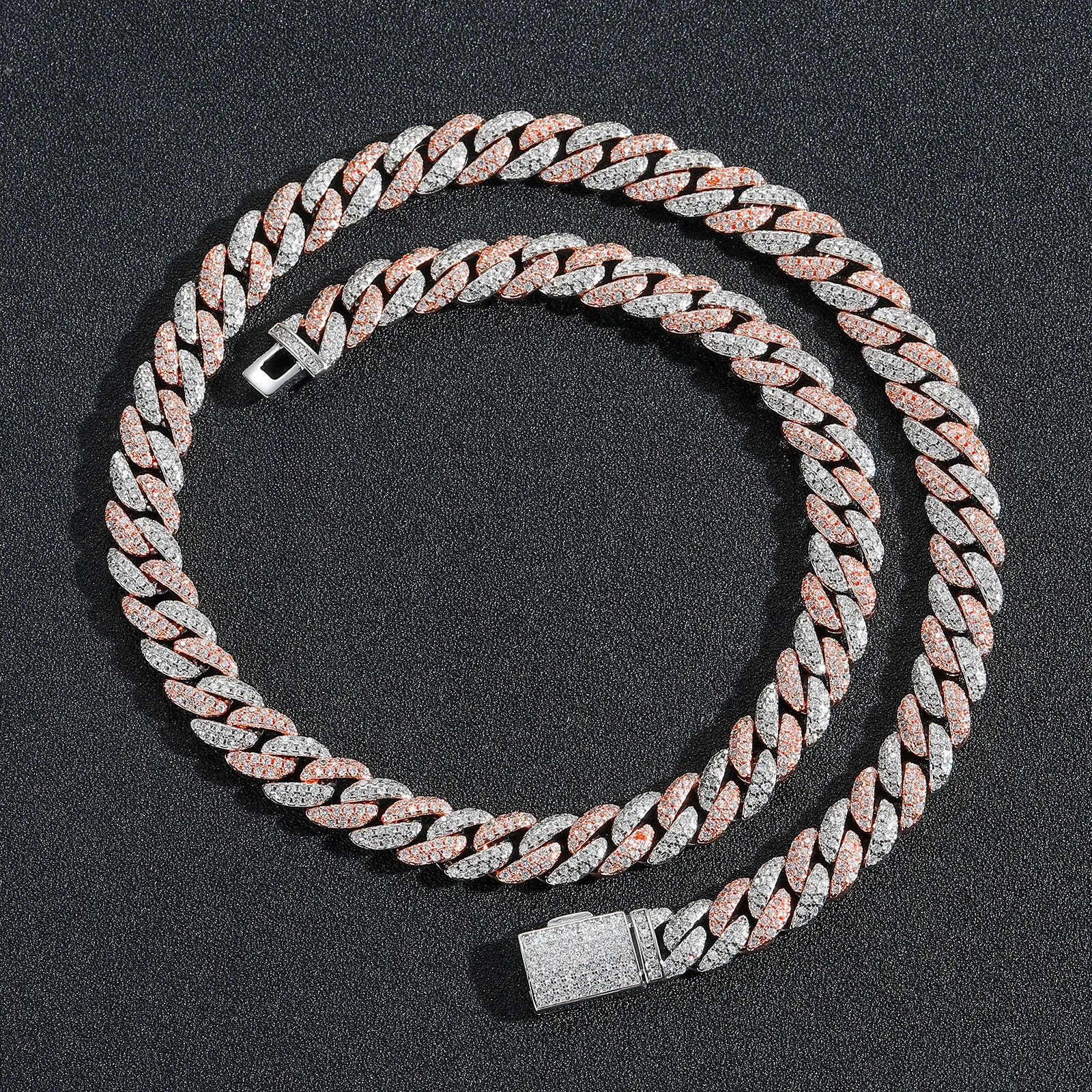 9mm Cuban Chain Pink Zircon Minimally Personalized Men's and Women's Necklace Micro Inlaid Zircon Trendy