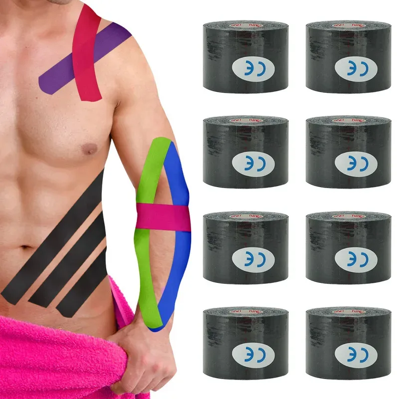 1/2/4Pcs Black Sports Tape Muscle Kinesiology Elastic Knee Pain Relief Strain Patch Athletic Recovery Stickers Fitness Bandages