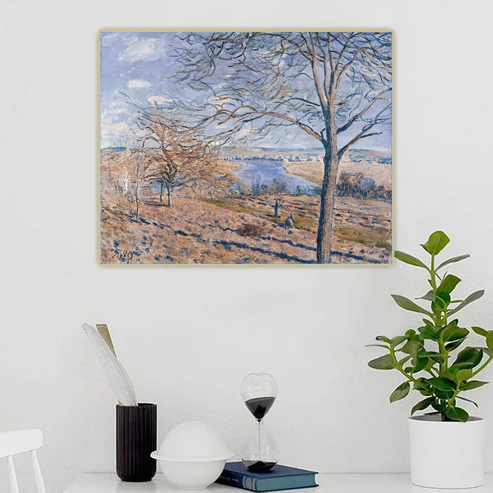 Banks Of The Loing, efecto otoñal de Alfred Sisley, lienzo, pintura al óleo, imagen estética, decoración colgante de pared, decoración del hogar