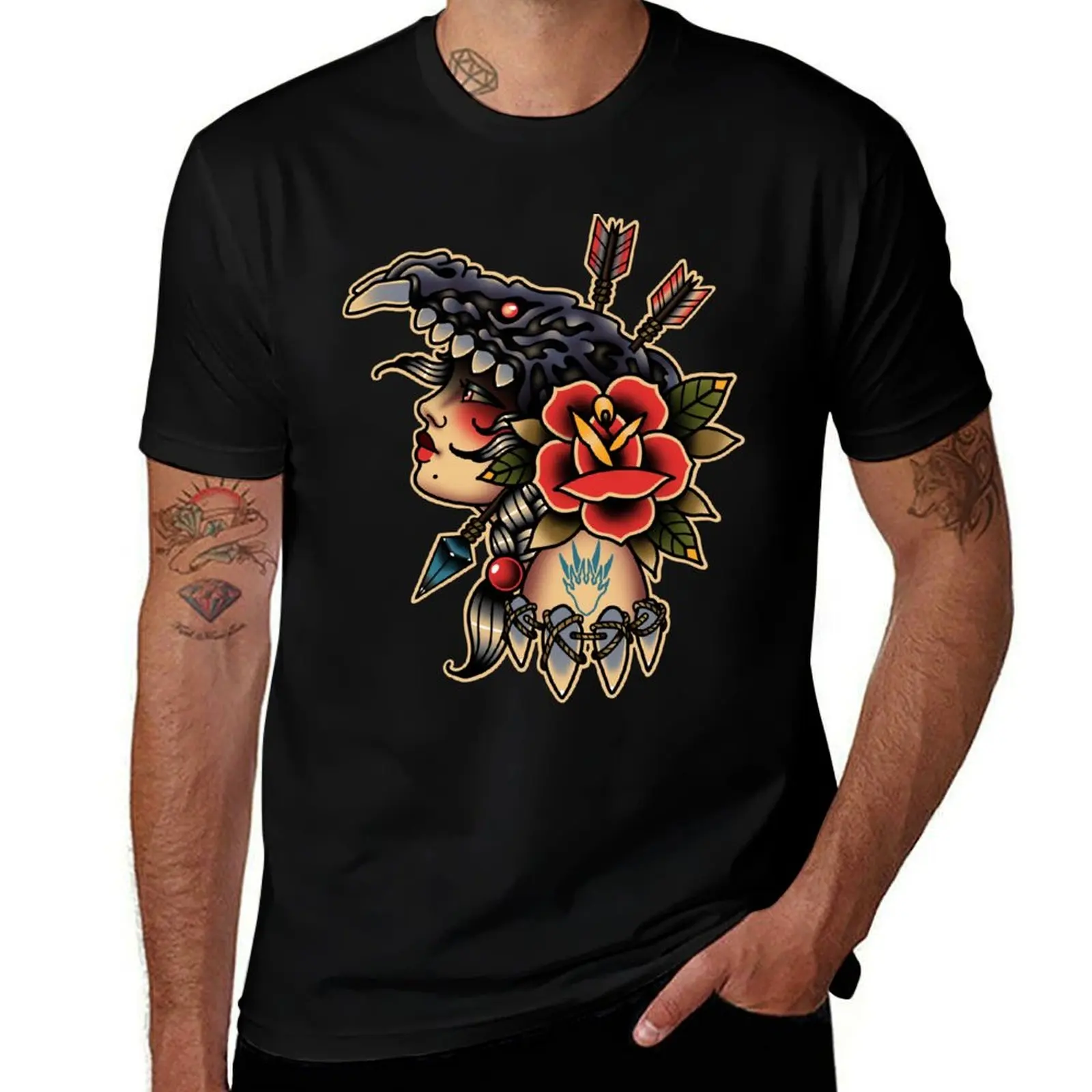 

MH-Ebony Odogaron Headdress American Traditional (Tee/Sticker) T-Shirt g man t shirts for men t shirt personalised T-Shirt
