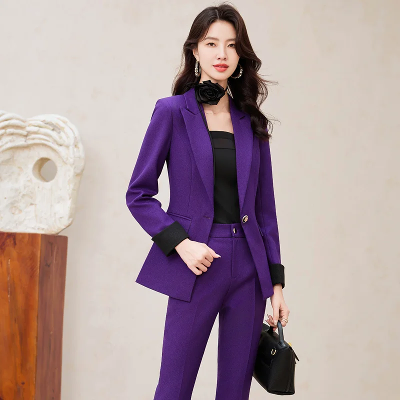 

High Quality Fabric Formal Pantsuits for Women Professional Office Work Wear Autumn Winter Career Ladies Interview Trousers Sets