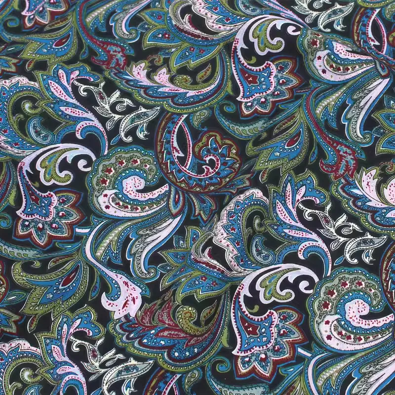 145cm*50cm Black and White Cashew Printed Cloth Sewing Fabric, Phoenix Tail Ethnic Style Colorful Pure Cotton tela tissue