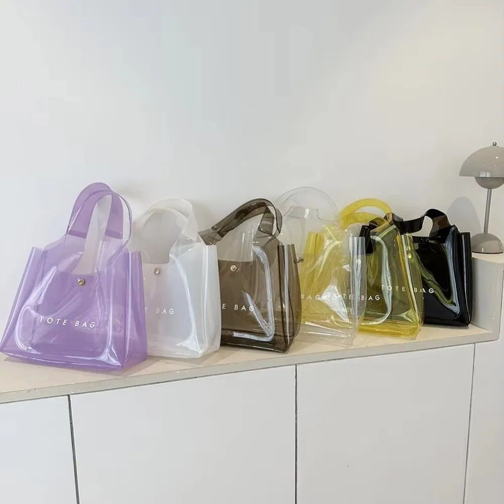 New PVC Transparent Shoulder Bag Large Capacity Waterproof Jelly Bag Beach Handbags for Summer