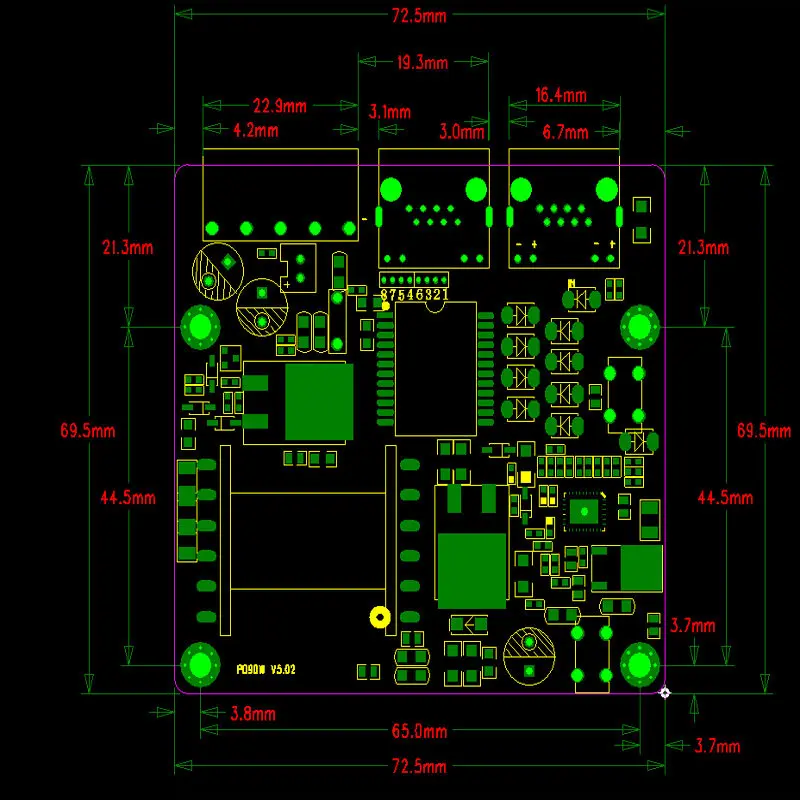 High-power 2.5G Gigabit POE Splitter Standard AT/AF/BT Monitoring Power Supply Module 48V to 12V5.5A