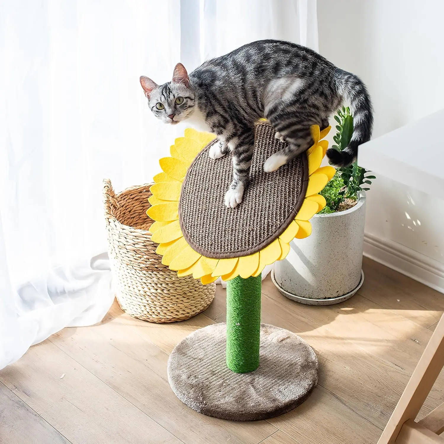 

2 In1Cat Furniture Sunflower Cat Tree With Scratching Post Natural Sisal Rope Bee Toy And Convertible Cats Bed For Cats