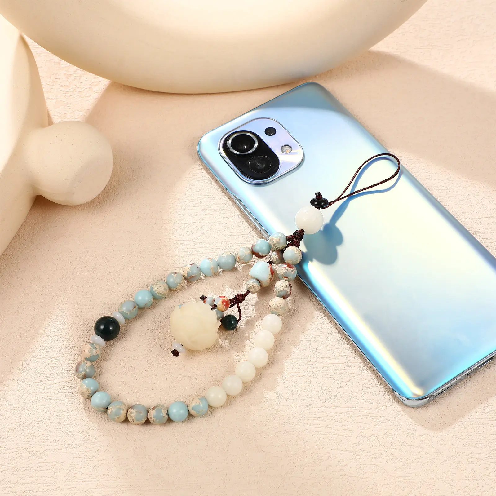 

1Pcs Beaded Phone Charm Strap Handmade Stone Beads Wrist Lanyard Anti-Lost Cellphone Bracelet for Keys Id Card Gift Vintage
