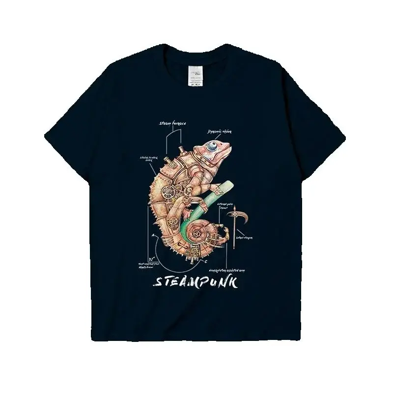 Steampunk Transformation Chameleon Illustration T-Shirt Cotton O-Neck Short Sleeve Steampunk Enthusiasts T-Shirt Size S-3XL