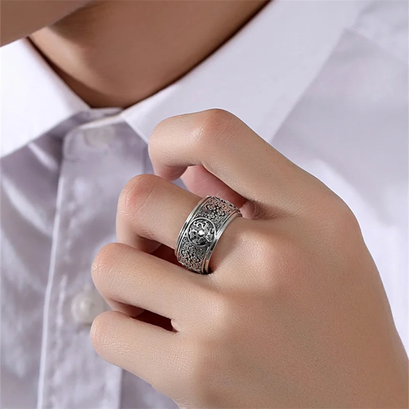 Anillo Rotable de bestias poderosas para hombres, joyería de dominancia, anillo de flor de talla Retro, regalo de cumpleaños de novio masculino de muchos tamaños