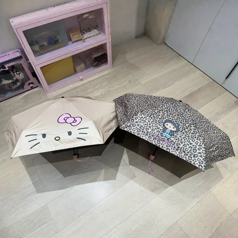 Tbh sanrio olá kitty guarda-chuva leopardo impressão todos os climas sol guarda-chuva portátil anime dos desenhos animados kawaii bonito presente de aniversário da menina