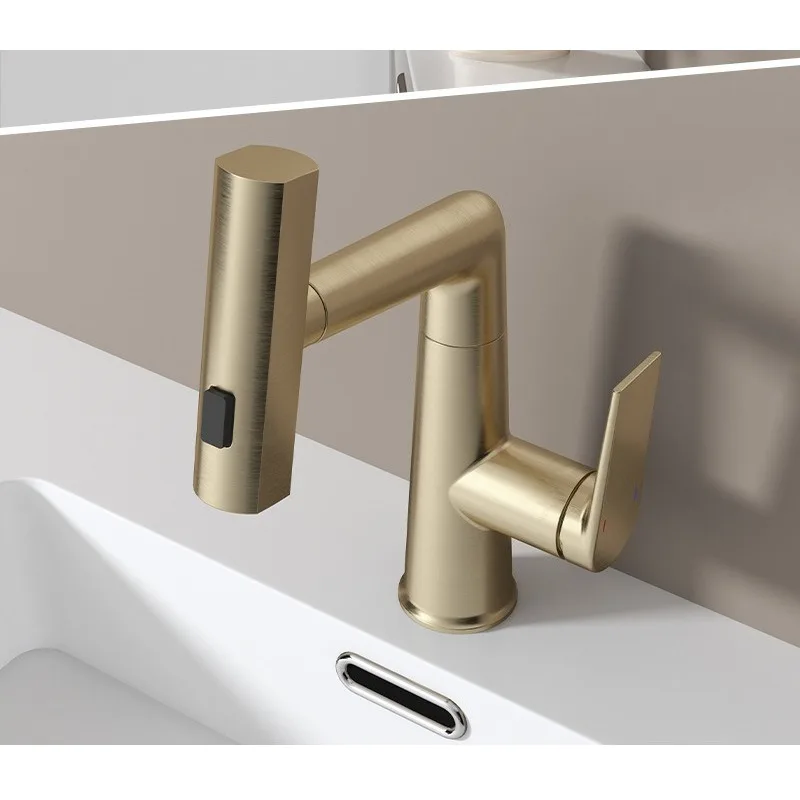 Bathroom Hot and Cold Pull-out Faucet with Lifting, Rotating, Rain Proof, Splash Proof, Three in One Basin Faucet