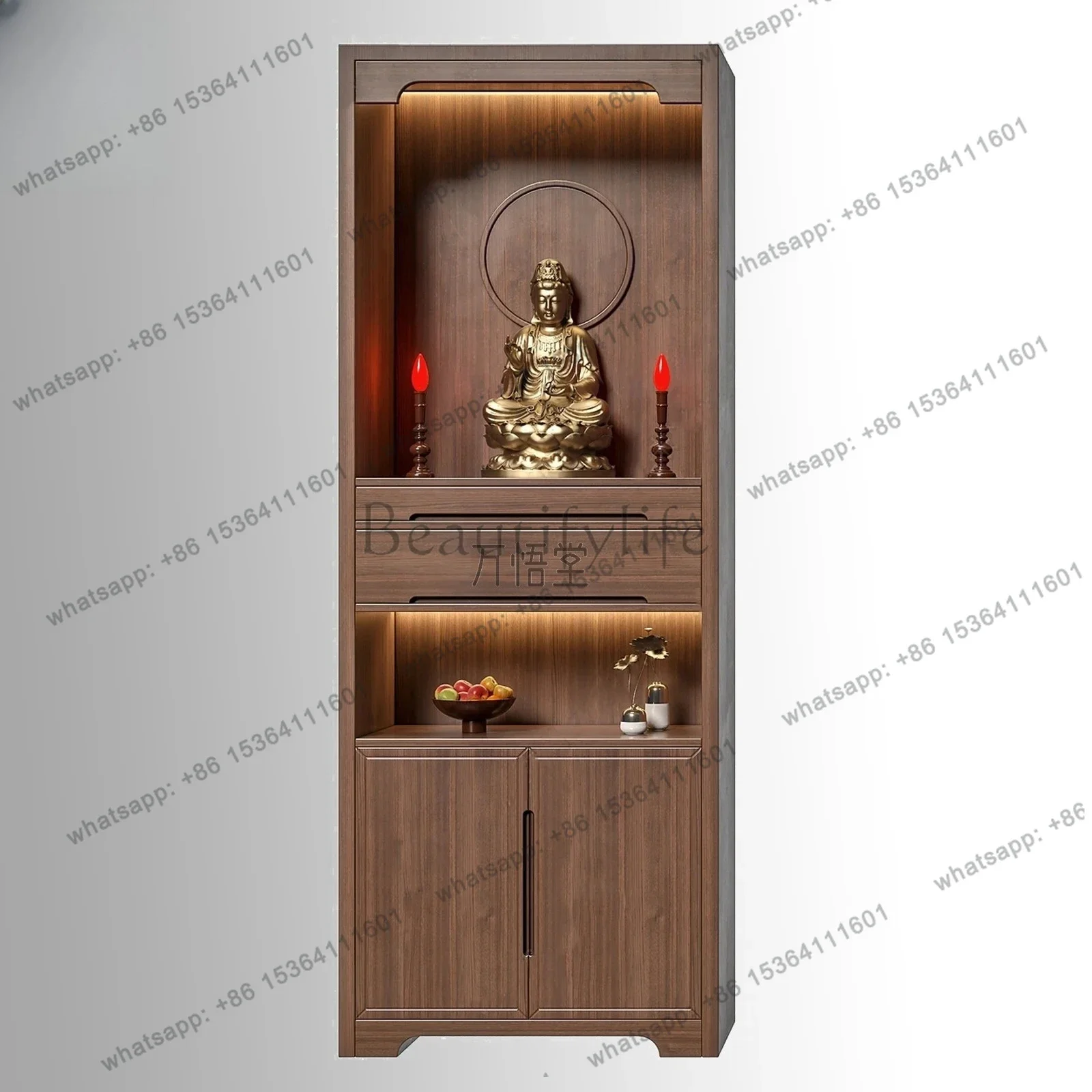 D33Solid Wood Two-layer Buddhist Niche Vertical Cabinet Guanyin Landlord Main Shrine Simple Table