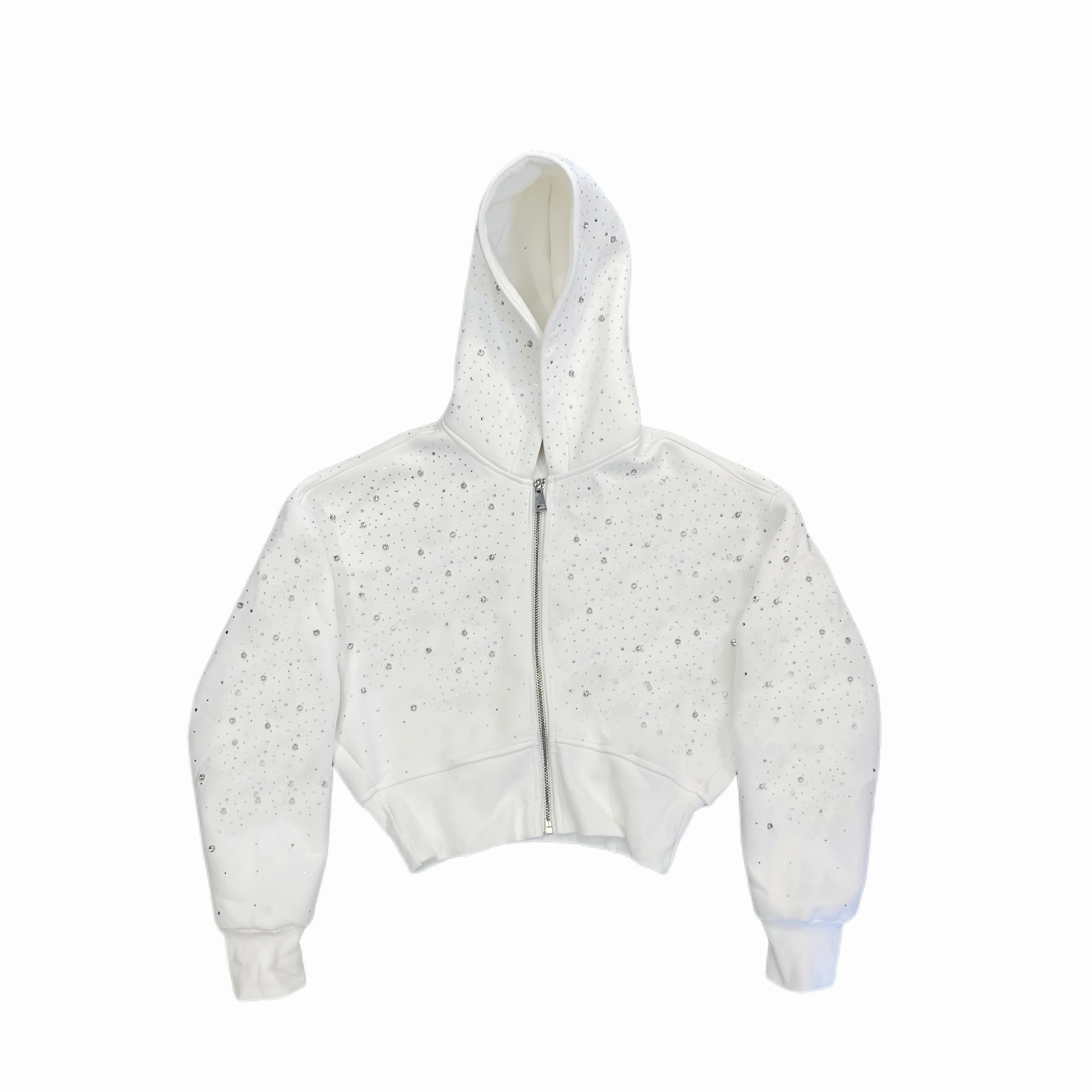 American High Street Starry Heavy Rhinestone Zipper Hooded Sweatshirt Retro Sweet Cool Hot Girl Short Jacket
