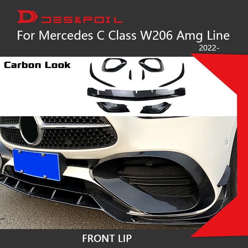 Front lip Canard For C Class W206 Amg Line Mercedes Benz Auto Front Bumper Air Vent Mesh Grille Grid 2022 2023 C200 C220 C300