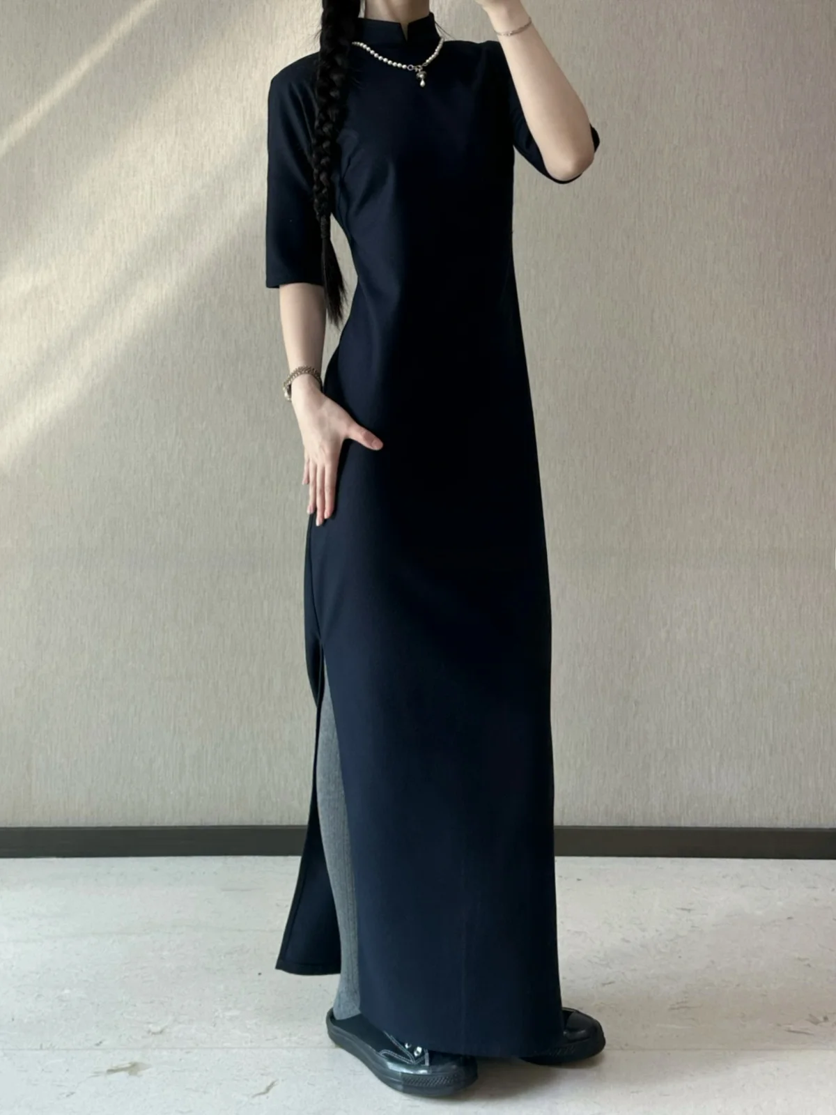 

Xu Zhi Xing | k Blue Autumn Winter Brued Svel Improved Dr Anti-Wrinkle Slimming Artistic Long Dr