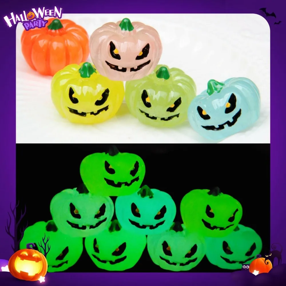 8szt Halloween Luminous Pumpkin Figures Mini Resin Pumpkin Ornaments Party Accessories Micro Landscape Miniatures