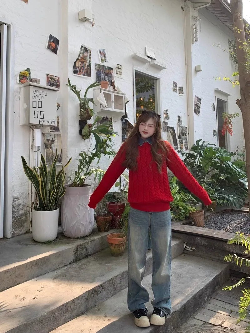 

Женские джинсы с высокой талией, прямые, винтажные, из денима, весна-осень, свободные, стройнящие, повседневные, в пол