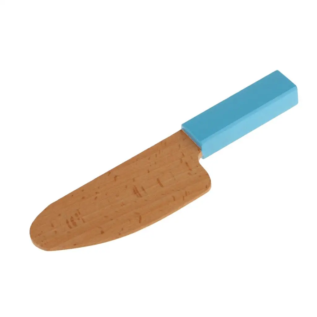 Mini couteau à découper en bois pour enfants, jouet de cuisine pour enfants, gadget de jeu de simulation, bleu