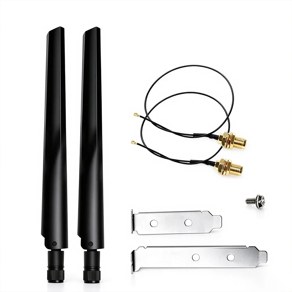 2Pcs 6dBi Dual Band 2.4G 5GHz WiFi BT Antenna MHF4 to RP-SMA Extension Cable for NGFF M2 Wifi Card AX200 AX210 BE200 High Gain