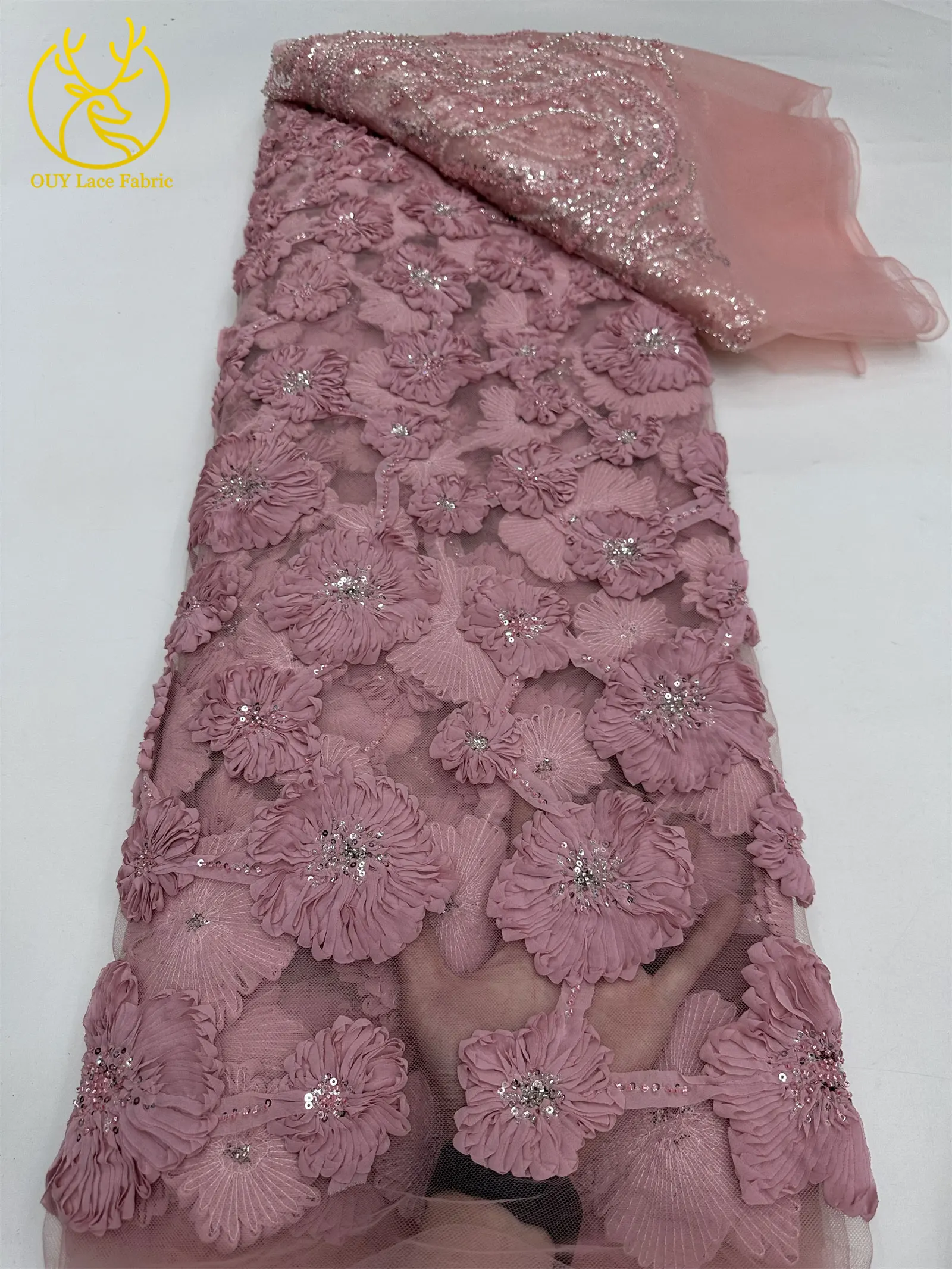 Burgunderroter 3D-Spitzenstoff, afrikanischer Perlen-Spitzenstoff, 5 Yards, nigerianischer Tüll, Pailletten-Spitzenstoff, Party, Damen, Hochzeitskleid, Nähen – Detail 5
