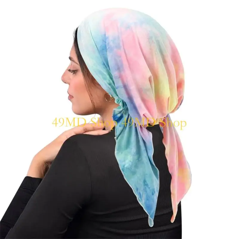 49MD Hand Dyed Tie Dyes Head Wrap Wrap Chemo Cap With Adjustable Tails Soft Polyester Fabric For Women Men