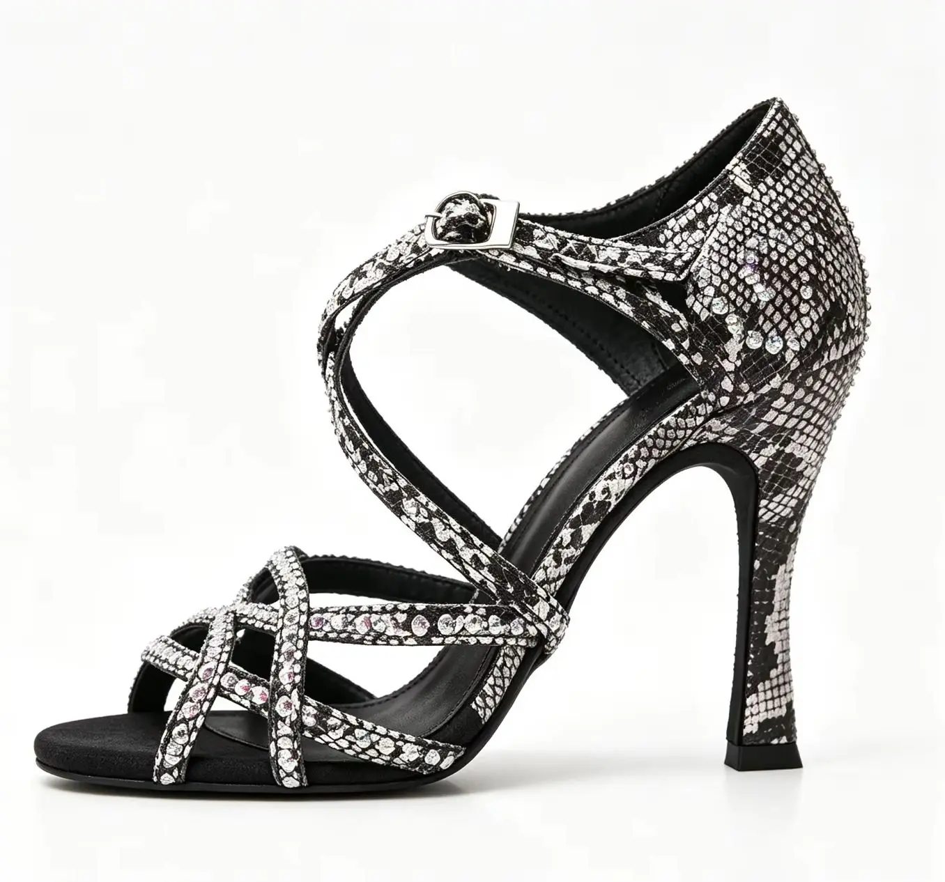 EVK Women's Snake Print Rhinestone Latin Dance Shoes Girls Salsa Tango Ballroom Dance Sandals Professional Dancing Footwear