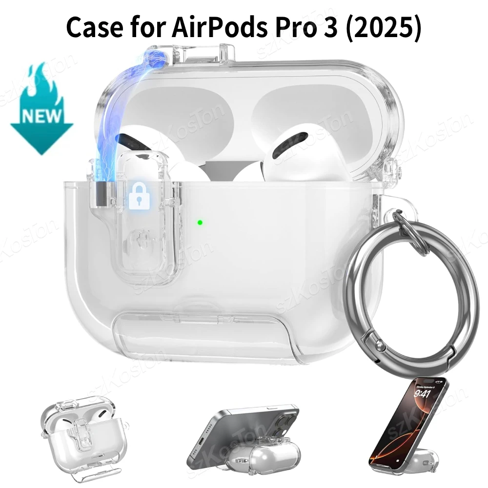 Miękkie, przezroczyste etui na słuchawki AirPods Pro 3, odporne na upadki, pełne zabezpieczenie z bezpiecznym zapięciem i breloczkiem do AirPods Pro 3.