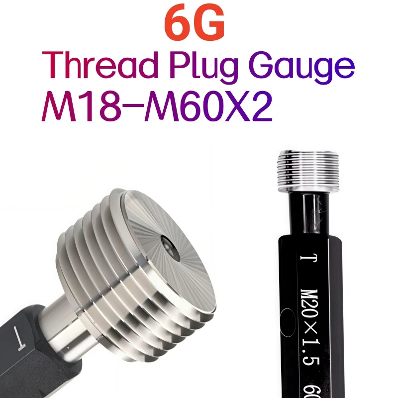 VAYABOOG 6G 1PCS Steel Mer-cury Gage Fine Thread Plug Gauge Tolerance M18 M19 M20 M21 M22 M30 M40 M50 M60 Thread Distance 2