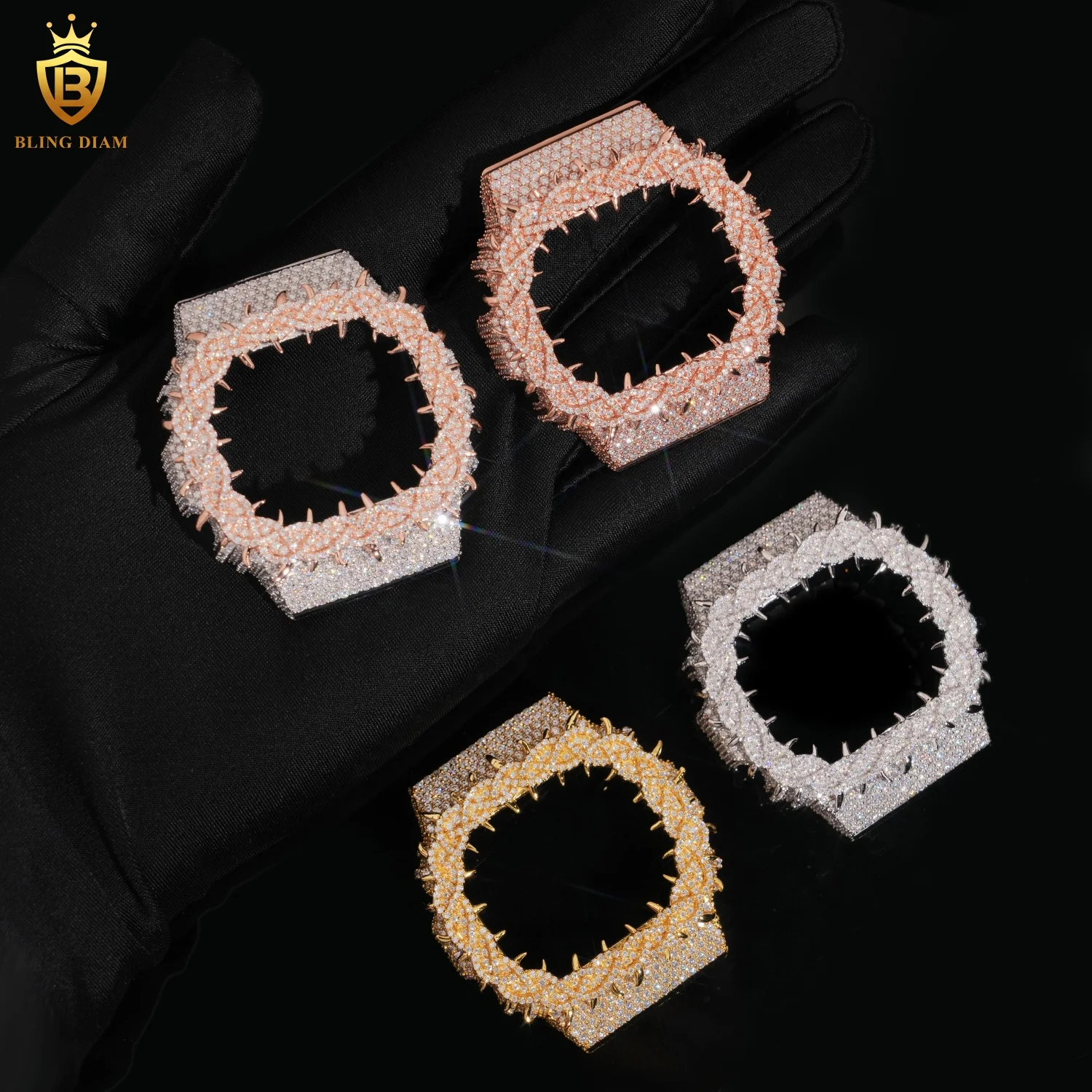 

Hot Saling DW5600 Moissanite Thorn Watch Bezel Iced Out Mens Women Hip Hop Style Fashion Moissanite Watch Case