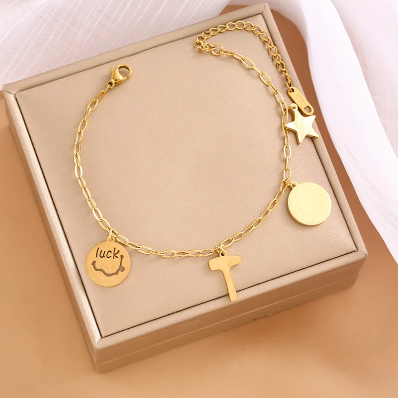 

Браслет, подвеска с пятиконечной звездой, полая буква из 18-каратного золота и циферблат с римскими цифрами, модный браслет для одежды