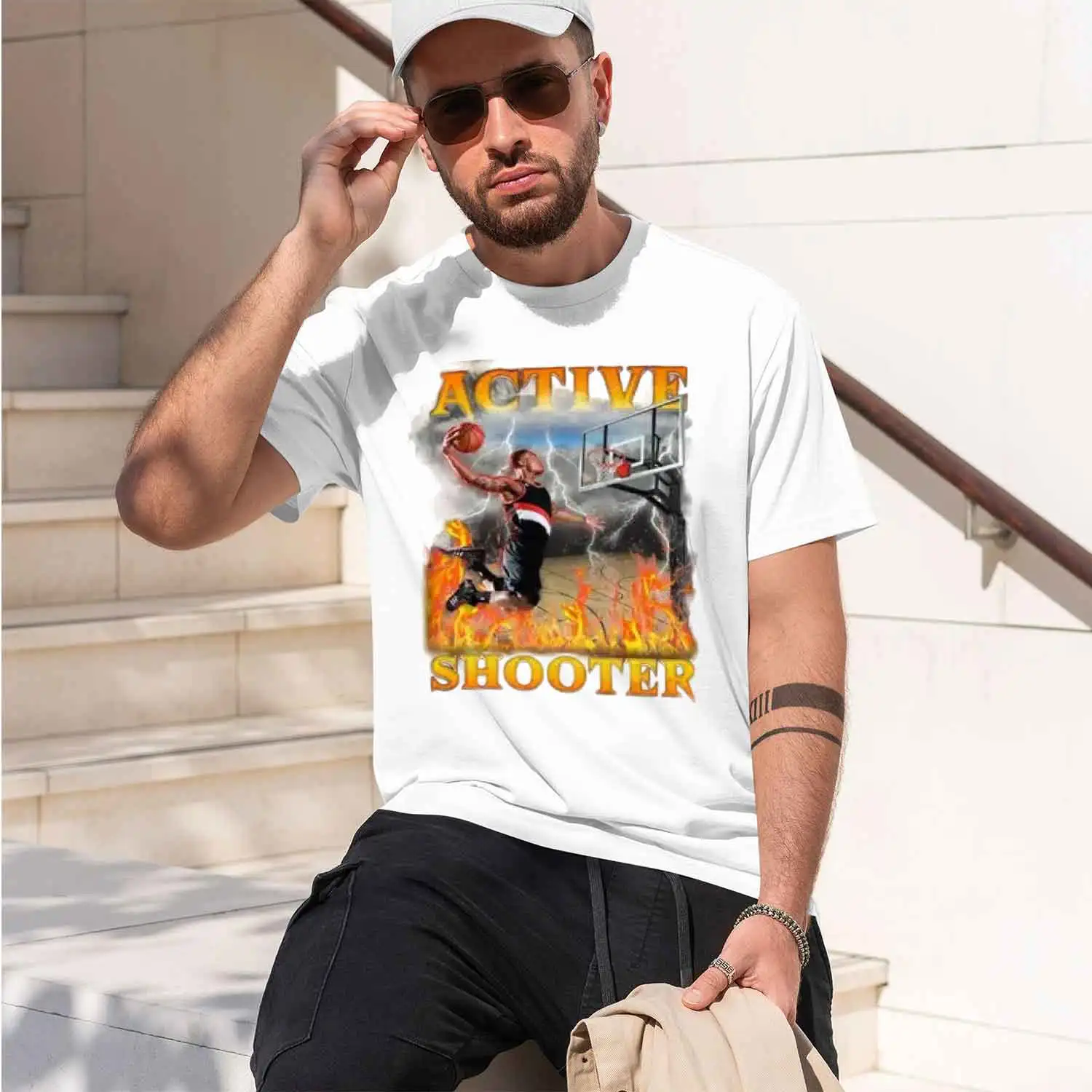 Sporty Style Men's T-Shirt Active Shooter Basketball Player With Flames And Lightning Graph Summer Casual Wear For Basketball Fa