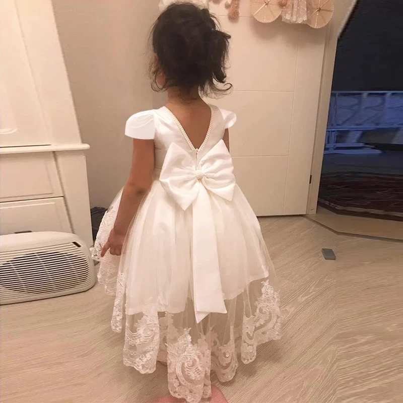 Vestido blanco de Ceremonia de verano para niña, ropa de primer cumpleaños, vestido de princesa de perlas de bautismo, vestido de fiesta de 0 a 5