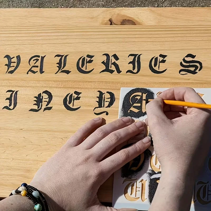 6pcs Retro Calligraphy Stencil Reusable Old English Letter Number Template For DIY Painting, Craft, Scrapbooking