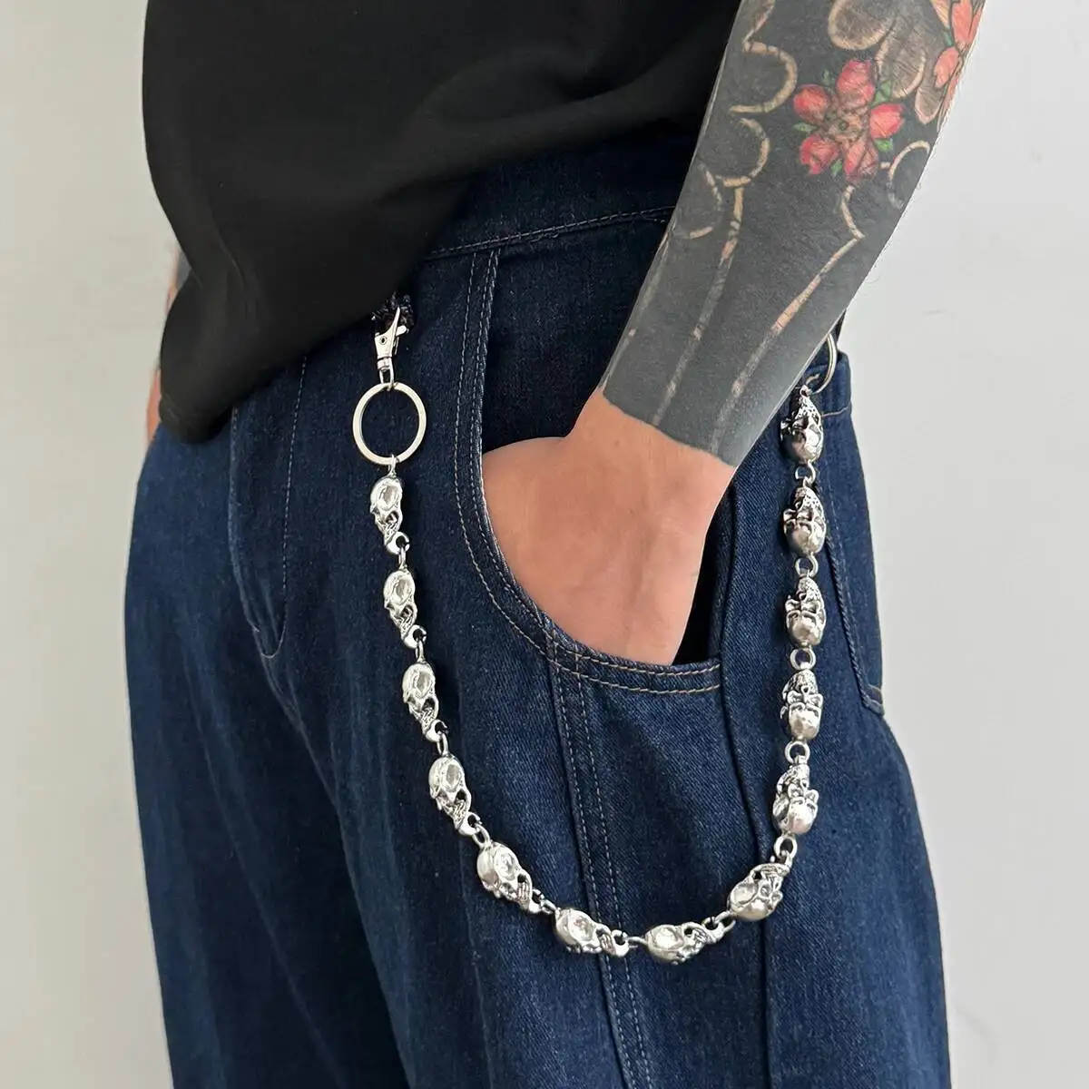 Salircon Punk Übertrieben Metall Schädel Schlüsselanhänger Taille Gürtel Männer Hip Hop Hosen Jeans Hosen Kette Schmuck Männlichen Halloween Geschenk