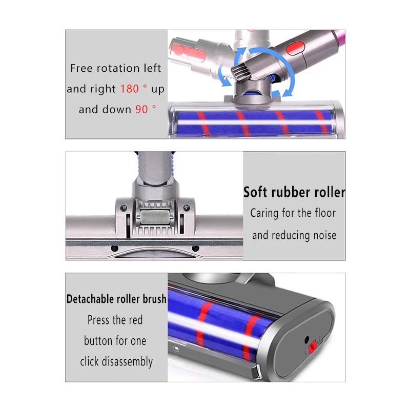 For Dyson V6 DC58 V7 V8 V10 V11 V15 Vacuum Cleaners with LED Headlights Replacement Floor Brush Head Soft Roller Brush Accessory