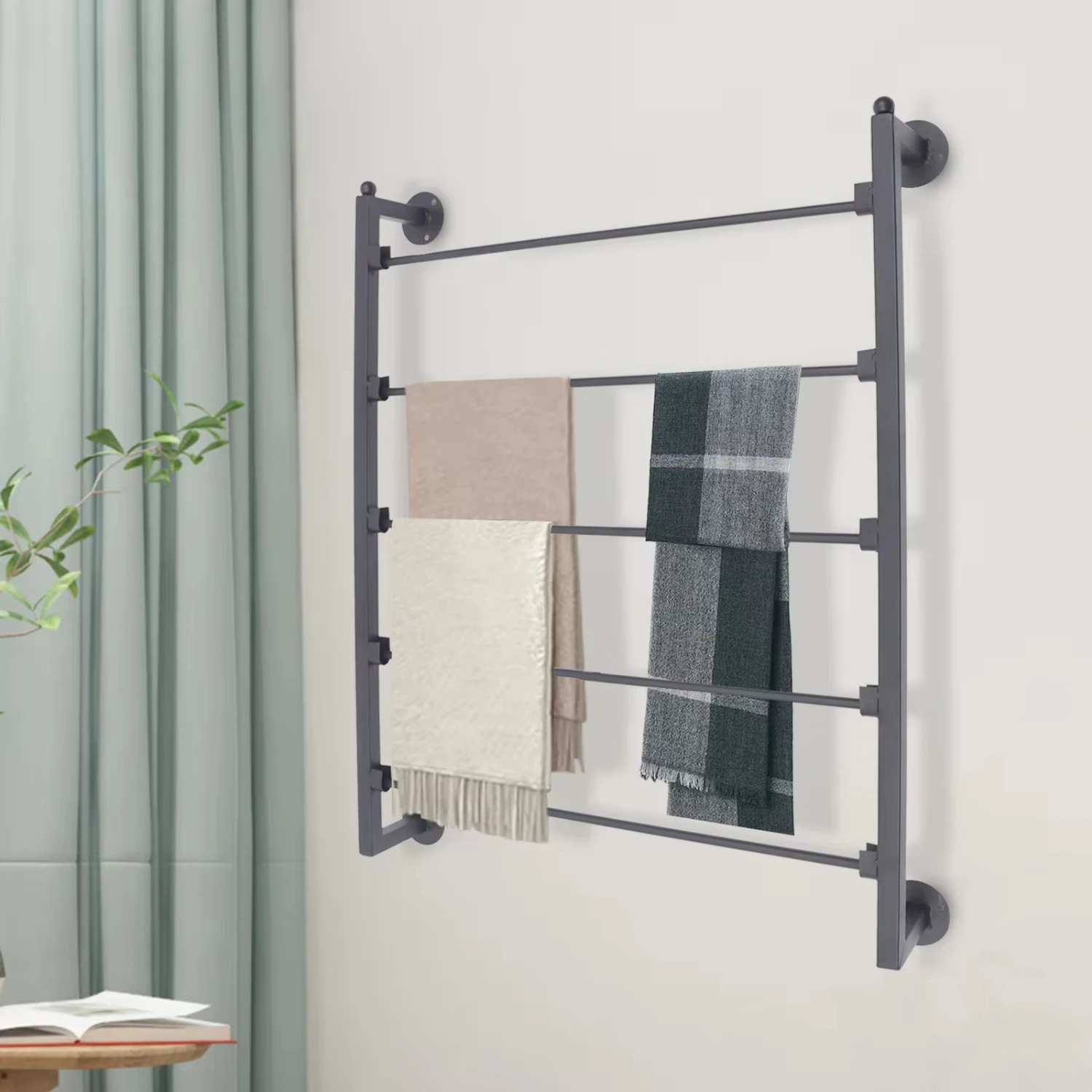 5-Layer Wall Mounted Display Rack for Tie Scarf Belt Towel Ribbon Organizer