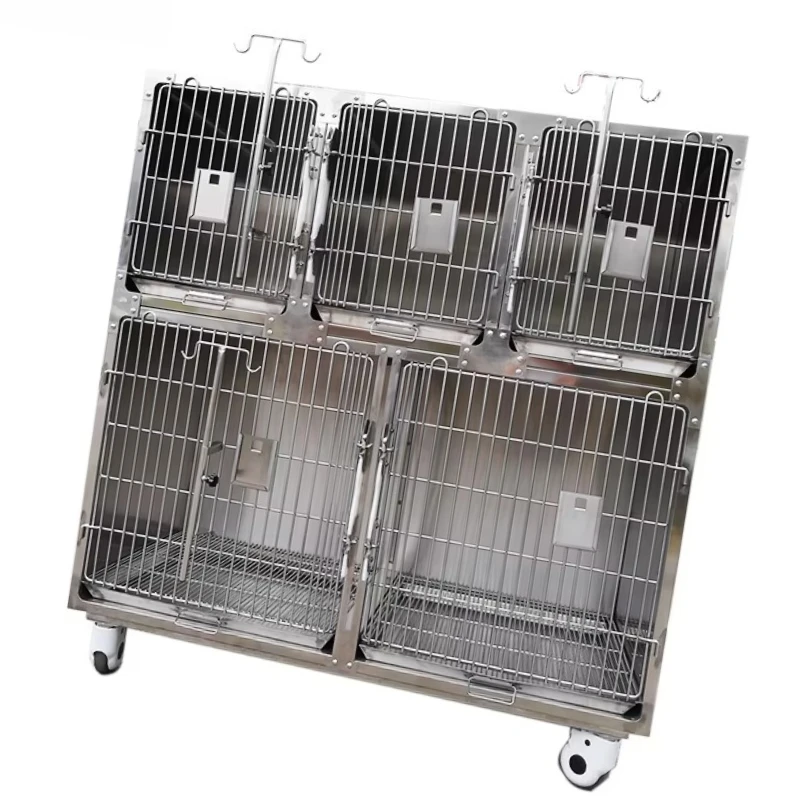 

5 Doors Dry Dog 304 Stainless Steel Veterinary Clinic Pet Kennel Cage for Dog Cat Use for Pet Supplies