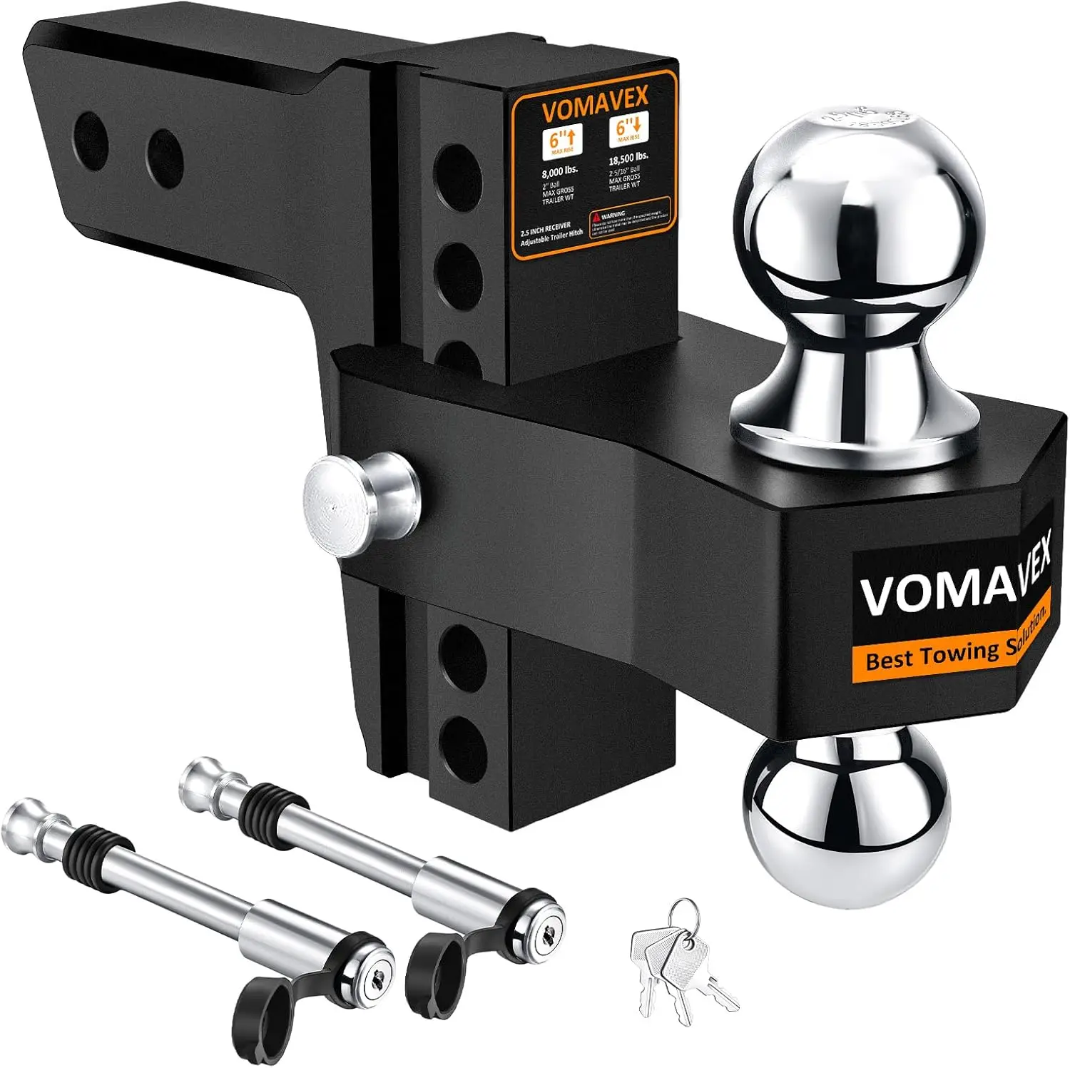 

Регулируемая сцепка прицепа, приемник 2,5 дюйма, падение/подъемность 6 футов, буксирные шарики 2 и 2–5/16 дюймов, GTW, 18500 фунтов, черный