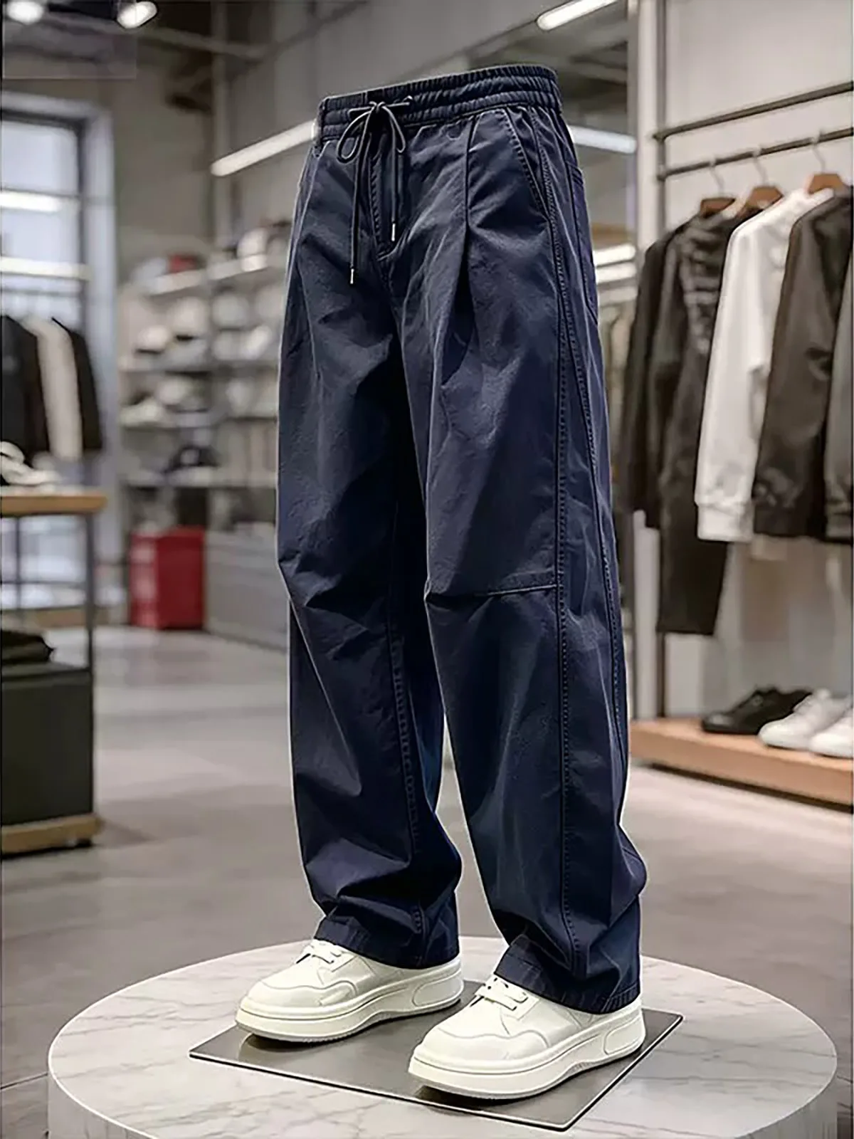 American Style Green Pleated Loose Wide Leg Workwear Pants for Men Casual Autumn Straight Cut Trousers Fashionable And Handsome
