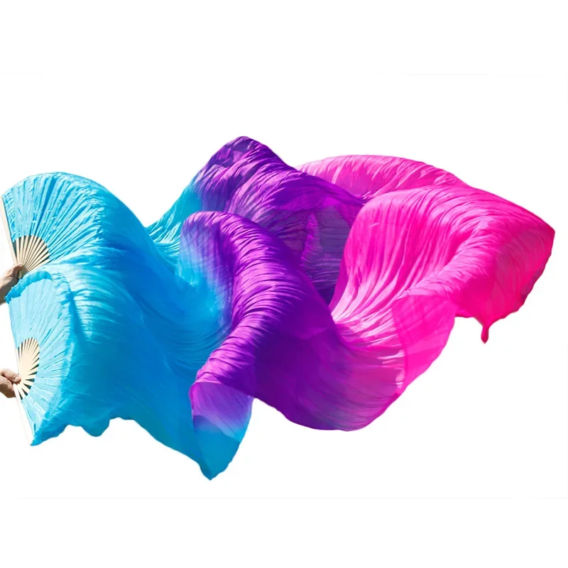 Belly Silk Fans New Arrivals Stage Performance Dance Fans 100% Silk Veils Colored  Women Belly Dance Fan Veils (2pcs)