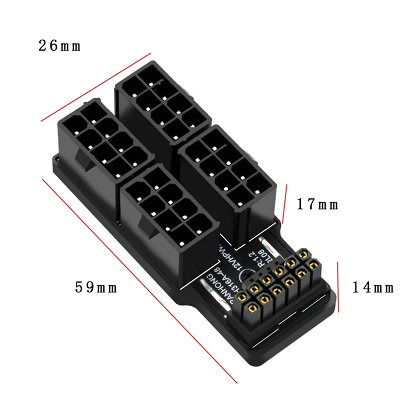 Conector do adaptador de alimentação ATX3.0 4X 8Pin fêmea para macho 12VHPWR 12 + 4P 600W 180 ° angular para RTX4090/RTX4080 16GB/12GB placa gráfica