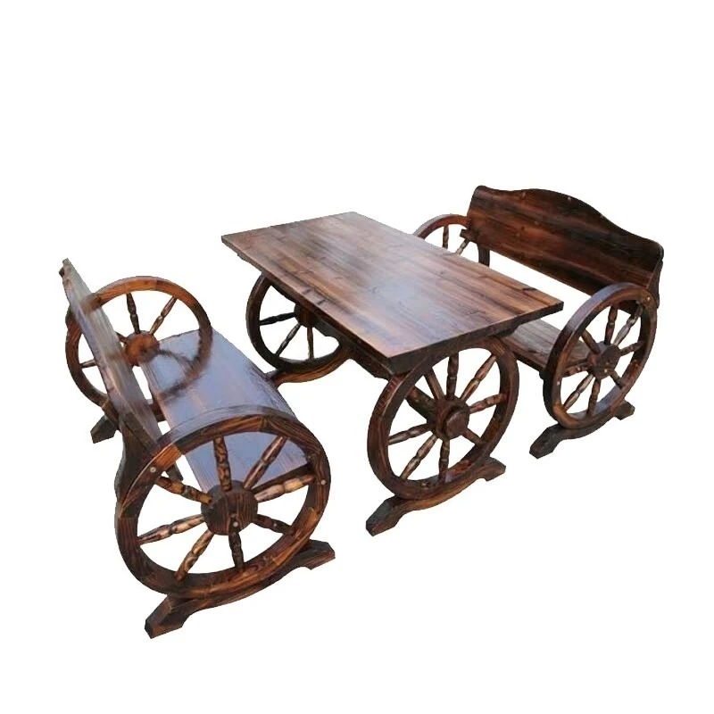 Outdoor anti-corrosion solid wood table and chair kit, leisure farm carbonized courtyard balcony furniture combination