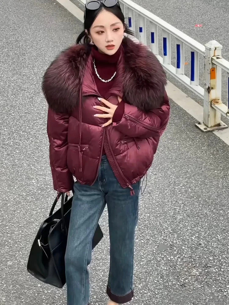 2025 moda inverno feminino ganso para baixo jaqueta natural gola de pele de guaxinim casacos parka puffer jaquetas outwear casacos